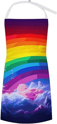 MUSM Apron for Adults - 27.6 X 31.5 Inch, Heavy-Duty Polyester Aprons with Two Large Pockets, Waterproof Rainbow Kitchen Apron for Cooking,