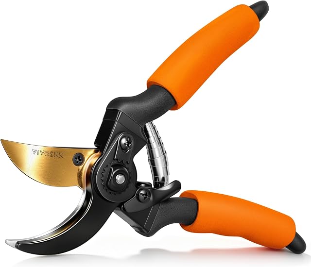 VIVOSUN 8.5" Bypass Pruning Shears for Gardening, Heavy-Duty Garden Scissors, Ultra Sharp Pruners with 3/4 in. Cut Capacity SK5 Blades, Thick Cushion-Covered Handle and Safety Lock