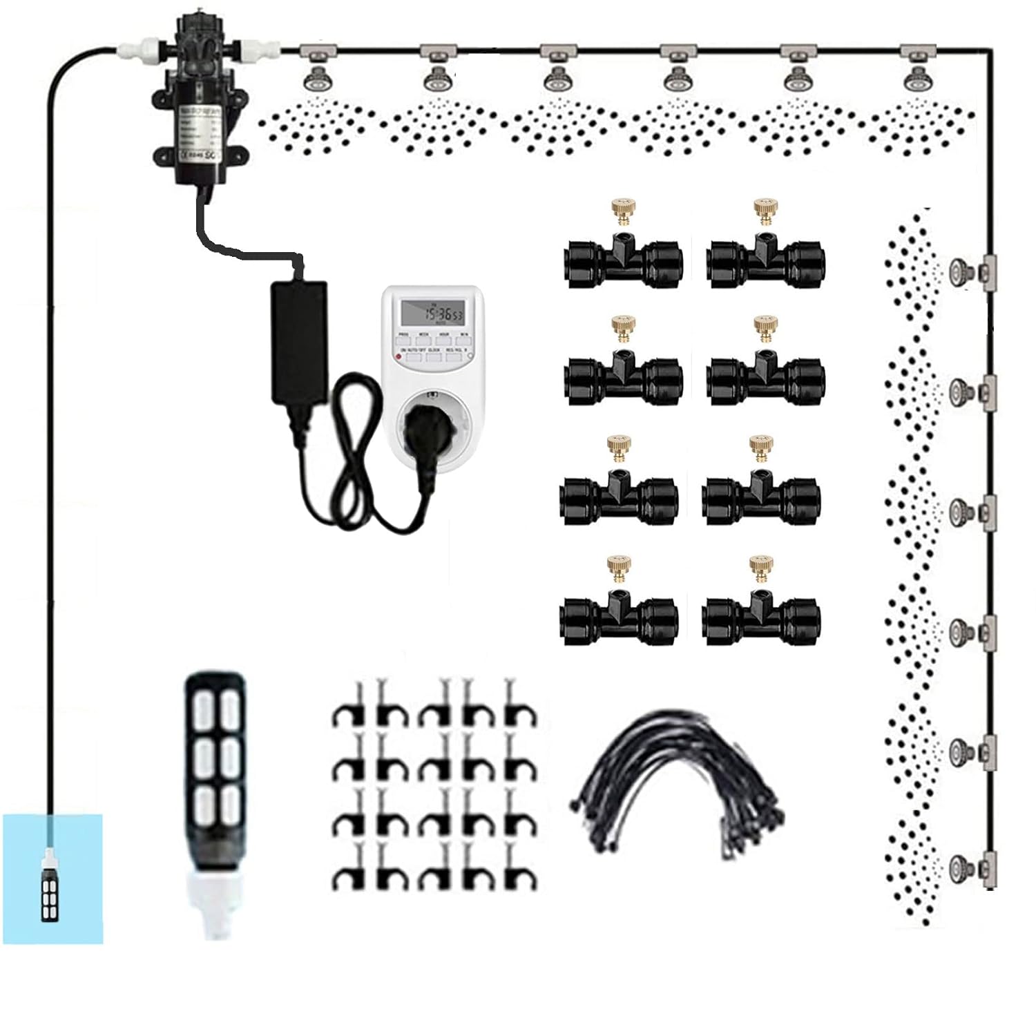 Outdoor Misting Cooling System Kit with Timers & 24V Silent