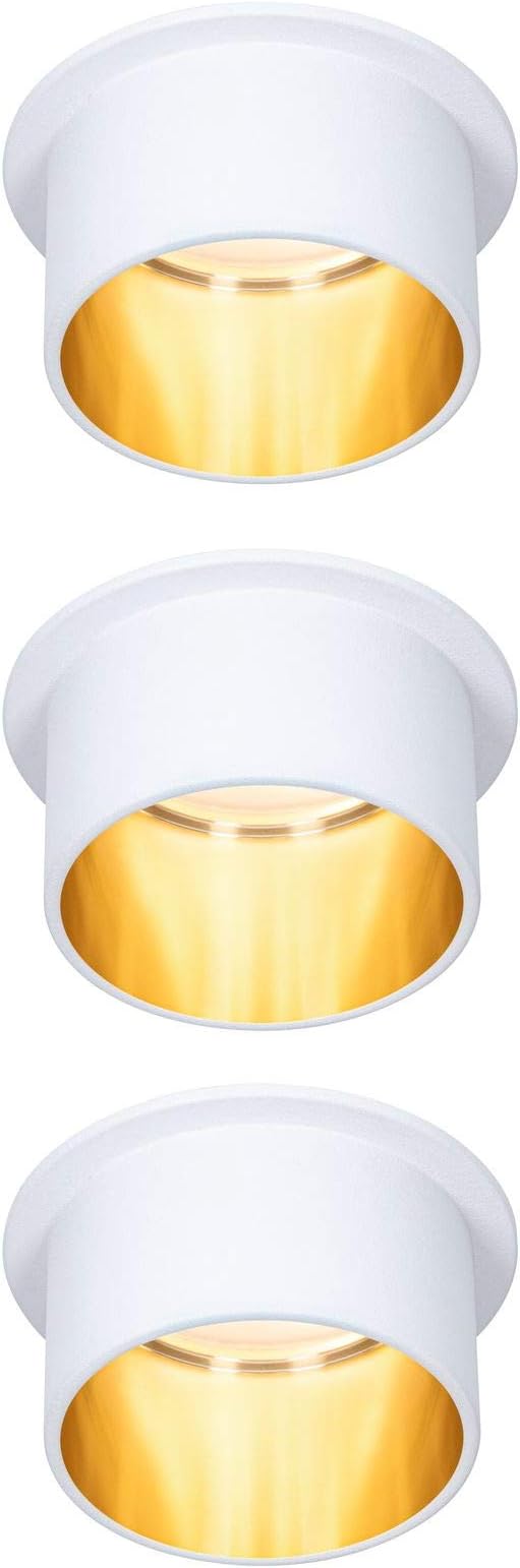 Paulmann93381 LED Light Gil 3-Step dim Round incl. 3 x 6 Watt Dimmable Recessed Spotlight Aluminium Spot 2700 K Coin, Matte White/Gold