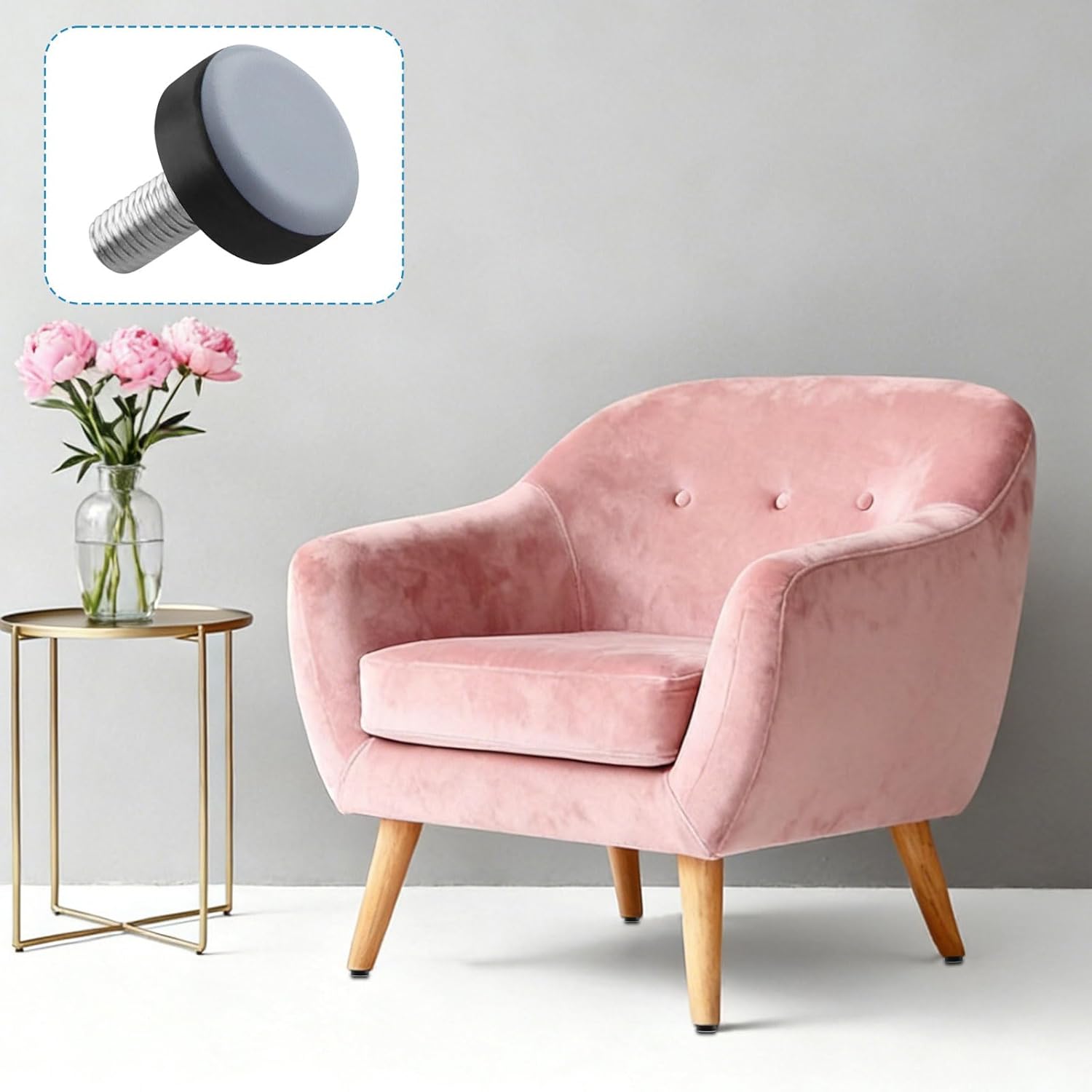 16 Pieces Teflon PTFE Furniture Felt Pads M8 Diameter 22mm Teflon Furniture Felt Pads Screw On Adjustable Leveling Feet for Chairs, Tables, Cabinets, Sofas