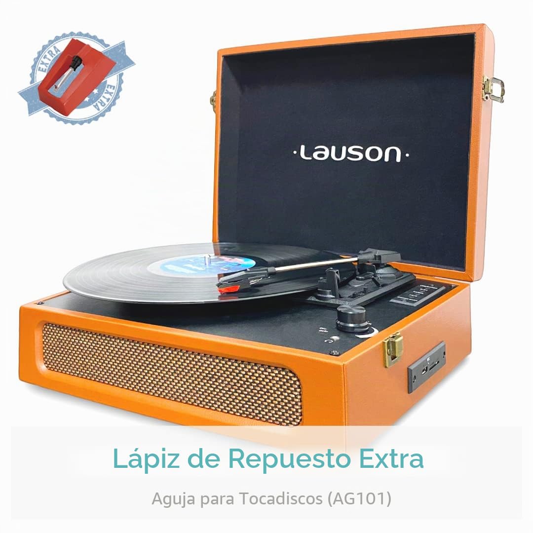 Lauson CL615 Tocadiscos de Vinilo Tocadiscos Bluetooth con Altavoces Integrados Giradiscos Vintage con USB de 3 velocidades Reproducción Inalámbrica, Auto-Stop, RCA/Aux-in / 3,5mm