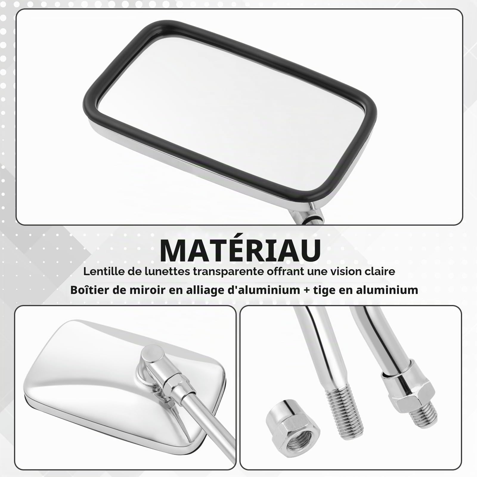DREAMIZER Retroviseur Moto Chromé 10mm Filetage à Droite Homologué E pour Scooter, Street Bike, Cruiser, Chopper, Sport Bike, ATV