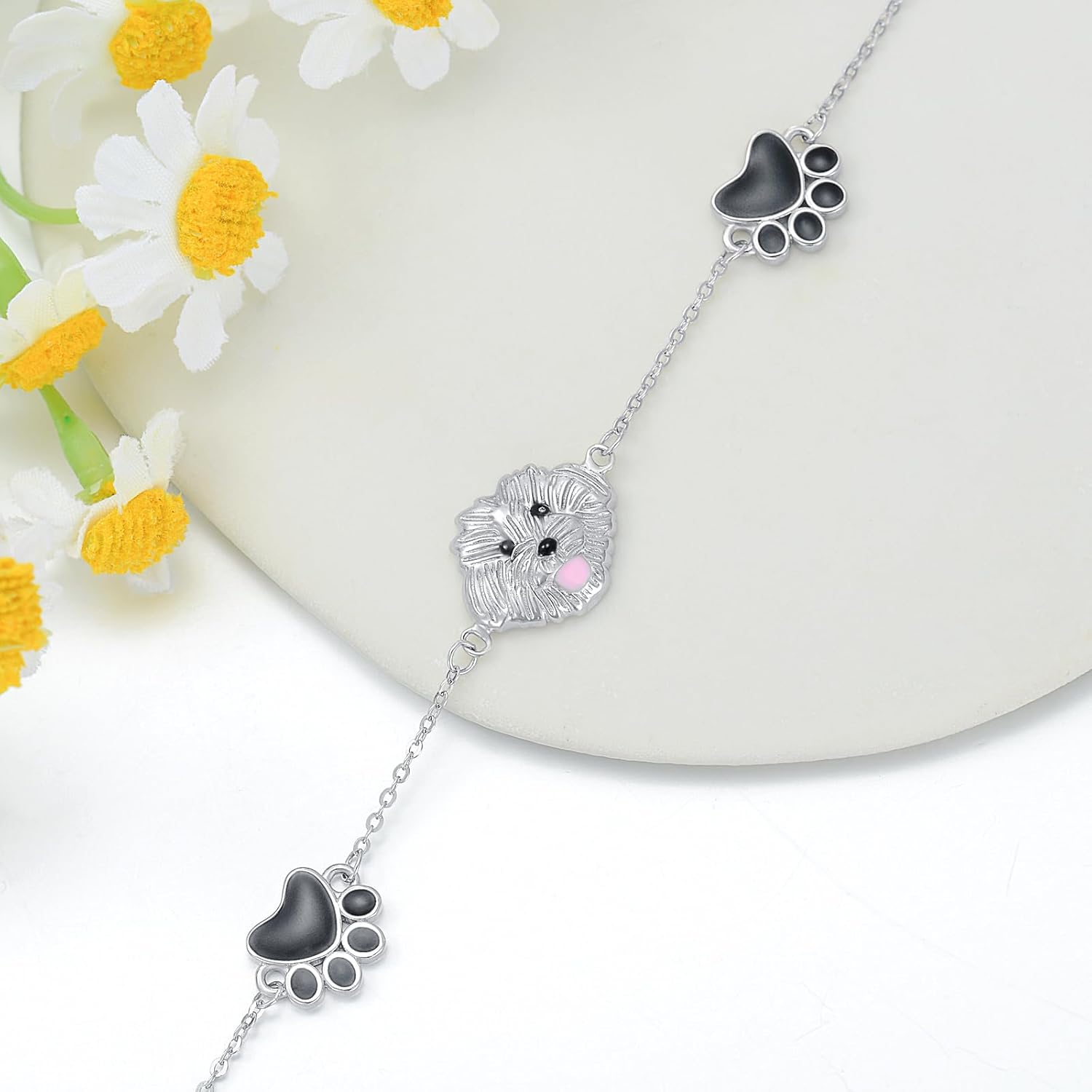 MONGAS Yorkie Dog Bracelet Sterling Silver Paw Print Bracelet Dog Paw Print Jewelry for Women - Image 5