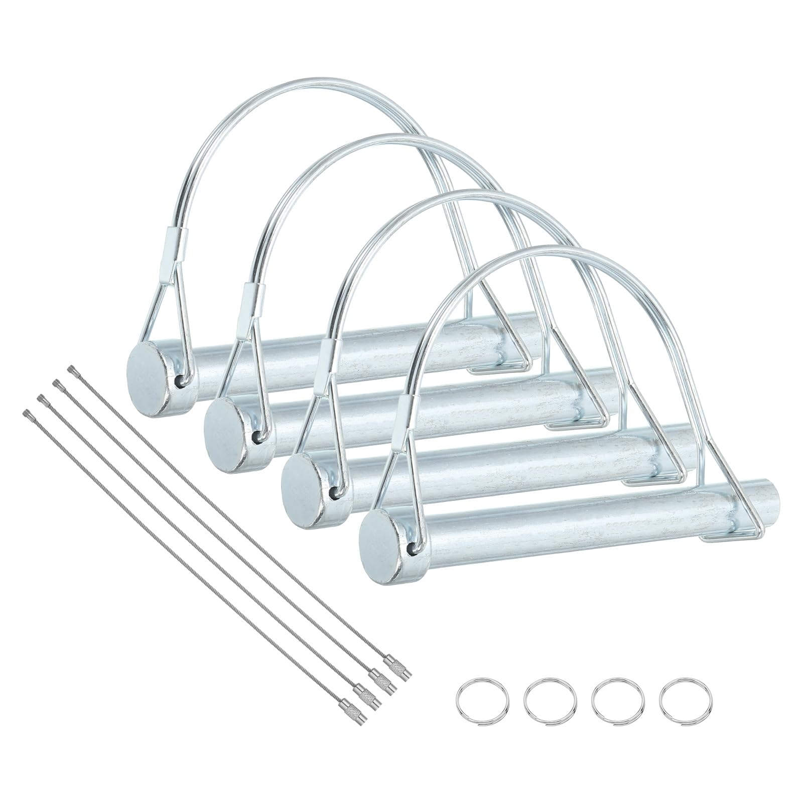 sourcing map 4Pcs Trailer Coupler Pin, 1/2"(12mm) x 4-1/4" Trailer Hitch Locking Pin with Steel Quick Release Ring, Wire Shaft Locking Accessories for Farm Lawn Garden Wagons Towing
