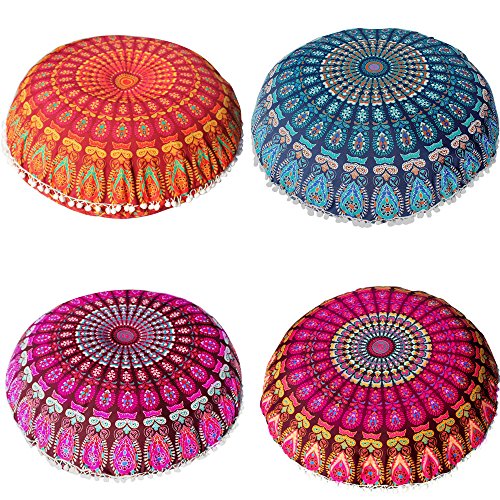 Iybwzh Indian Mandala Pillows Round Bohemian Home Cushion Case Cover Cushions 32" Floor Pillow Seating Throw Hippie Decorative Ottoman Poufs Cases,Boho Indian,31.5X31.5 Inches #TOP3