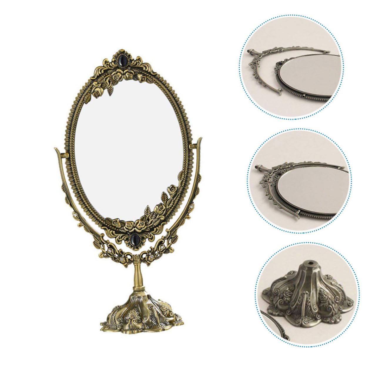 POPETPOP 1 Pc Espejo De Tocador De Escritorio Espejo De Maquillaje Antiguo Maquillaje De Aumento Espejo Giratorio De Doble Cara Espejo De Latón Familiar Espejo Decorativo Metal