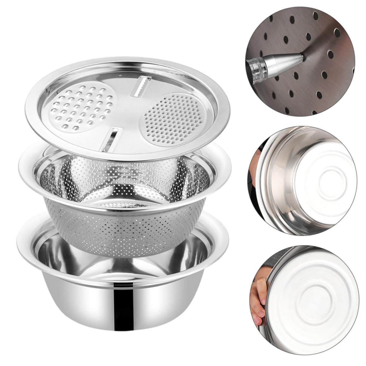 Set Basin Multifonction Acier Inoxydable avec Éplucheur et Râpe Passoire Résistante et Ergonomique pour Cuisine Professionnelle