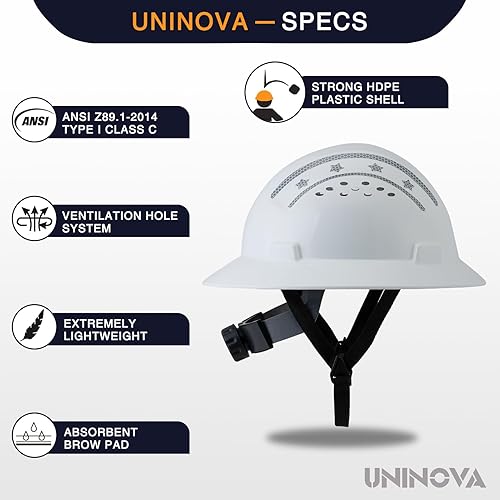 Miniatura 4 de UNINOVA Casco de seguridad de ala completa, ventilado, aprobado por ANSI Z89.1, aprobado por la OSHA, cascos de construcción, para hombres, adultos,