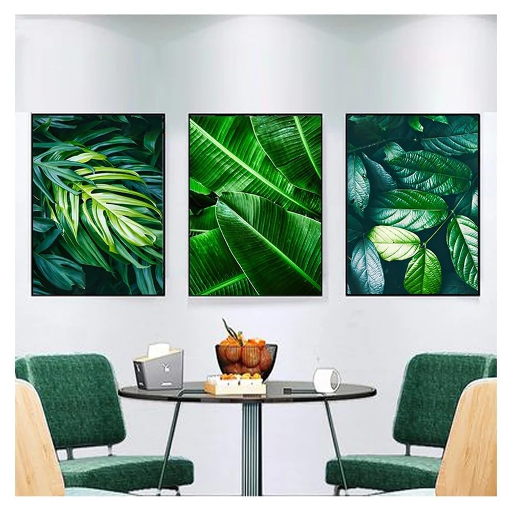 WUHBCZ Art Pictures-Green Plants Palm Leaf Abstract Wall Art Print Canvas Painting Nordic Posters And Prints Wall Pictures Artwork for Kitchen Living Room Decor -40 * 60cm/3PCS (No Frame)