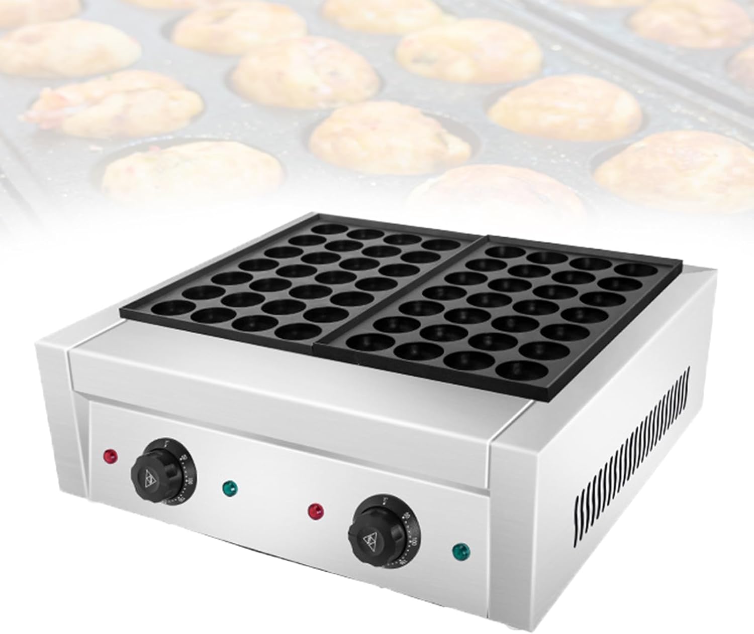 Poffertjes Machine-Commercial Electric Takoyaki Maker,84 Holes Mini Pancake Maker Machine,Nonstick Stainless Steel Easy to Clean Fish Ball Grill for Mobile Food Stalls(56)