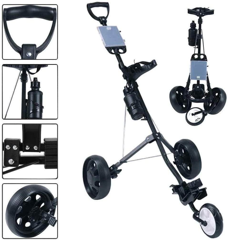 Golf Trolley 3 Wheel Golf Trolley 3 Wheel, Golf Push Cart One Second to Open and Close, Collapsible Golf Caddy, Lightweight Golf Cart with Scorecard Drink Holder