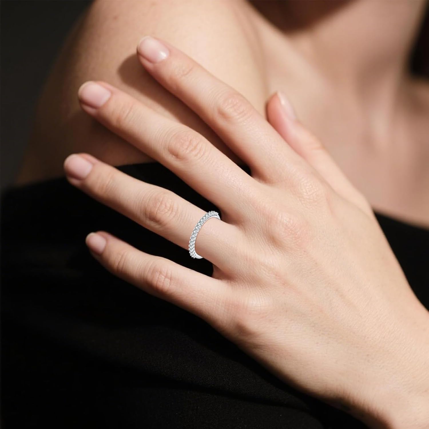 Moissanite Wedding Band Half Eternity Bands Ring for Women 925 Sterling Silver Stackable Engagement Promise Rings Gifts for Bride Wife Mother Her - Image 3