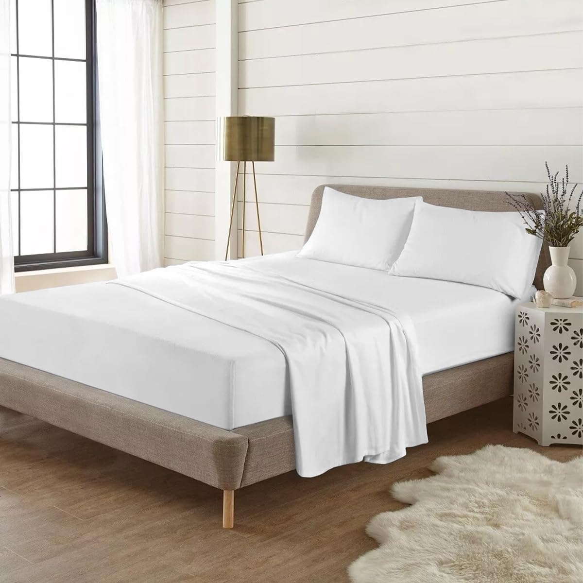 Rohi Single Flannelette Fitted Sheets 10โ Deep Fitโ Soft & Breathable 100% Brushed Cotton Fitted Sheet โ Deep Fitted Sheet with Elasticated Corners โ Stain, Shrink & Wrinkle Resistant (White, Single) โ image 1