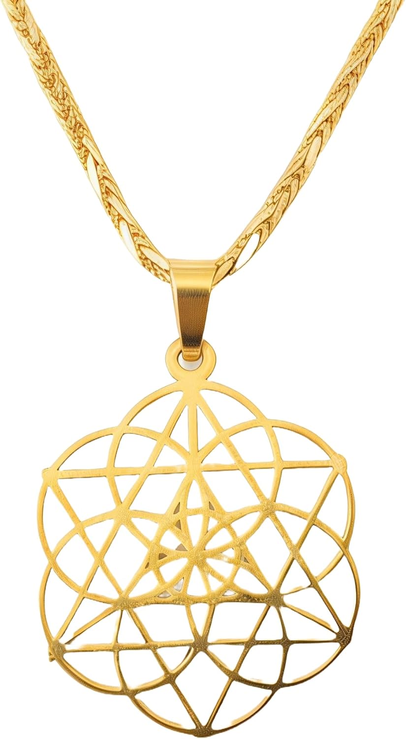 Seed of Life Merkaba Necklace - Kabbalah Flower of Life Jewelry - Magen David Mandala Pendant - Boho Spiritual Gift for Her