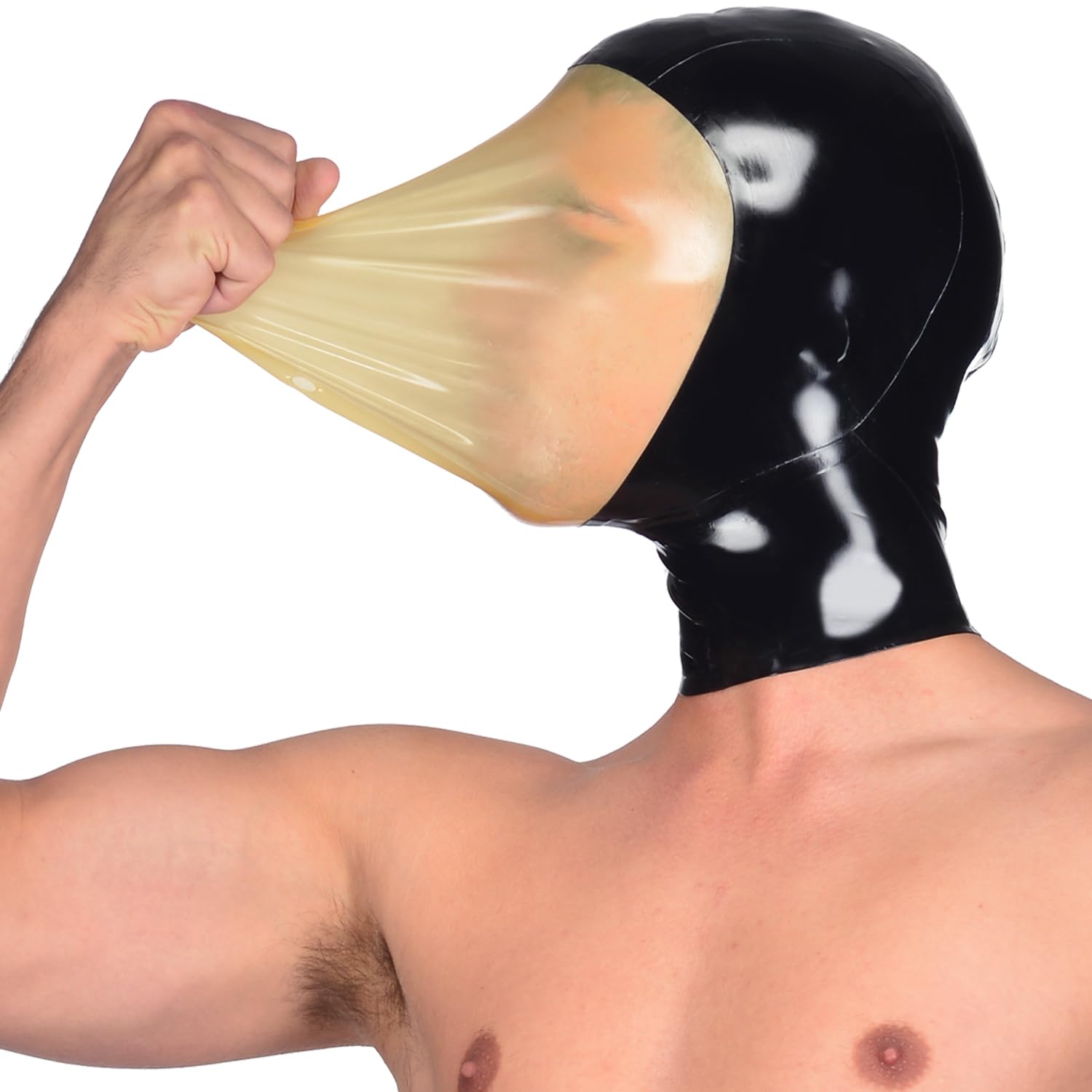 IOKUKI Latex Rubber Hood Mask Stretchable for Men Women,Latex Full Face Hood with Back Zipper Handmade-XXL