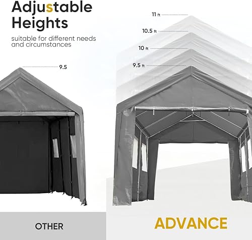 Miniatura 3 de ADVANCE OUTDOOR Cochera ajustable resistente de 12 x 20 pies con 6 ventanas ventiladas enrollables y paredes laterales extraíbles, toldo para