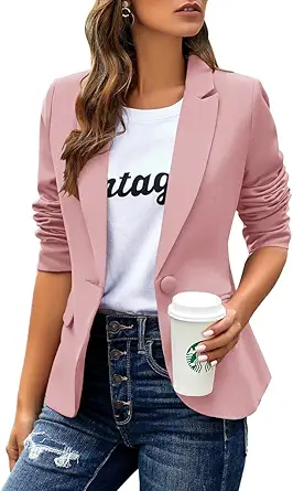 Women's Casual Long Sleeve Lapel Button Slim Work Office Blazer Jacket