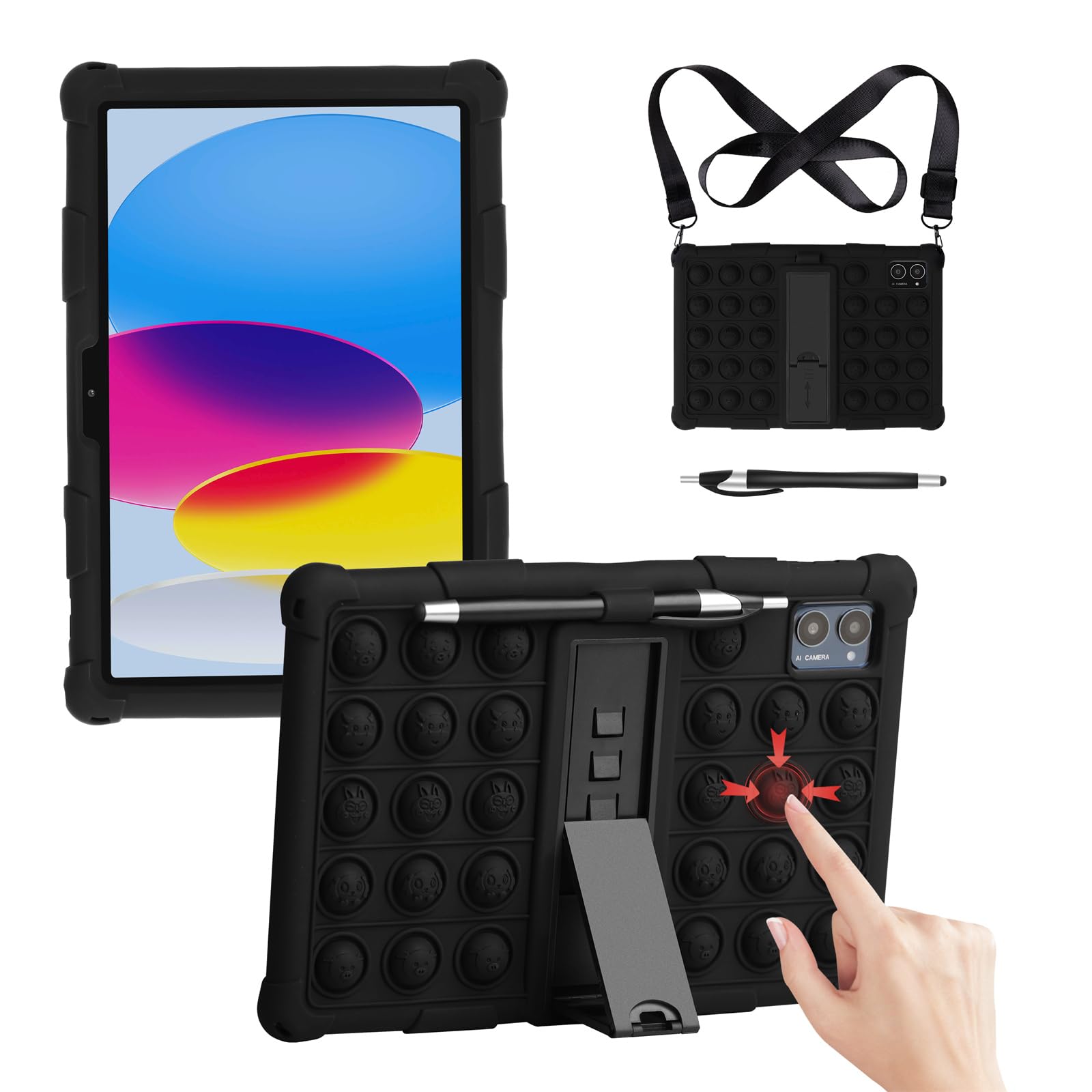 HminSen Case for TabneraX Model UTbook 10 inch/Winsing T30W 10" Tablet,Soft Silicone Adjustable Stand Cover for LECTRUS T30W/AISLPC A55-2/WDYQJE A55/TABWEE T20/JUNYANG 10.1/ApoloSign EM101A (Black)