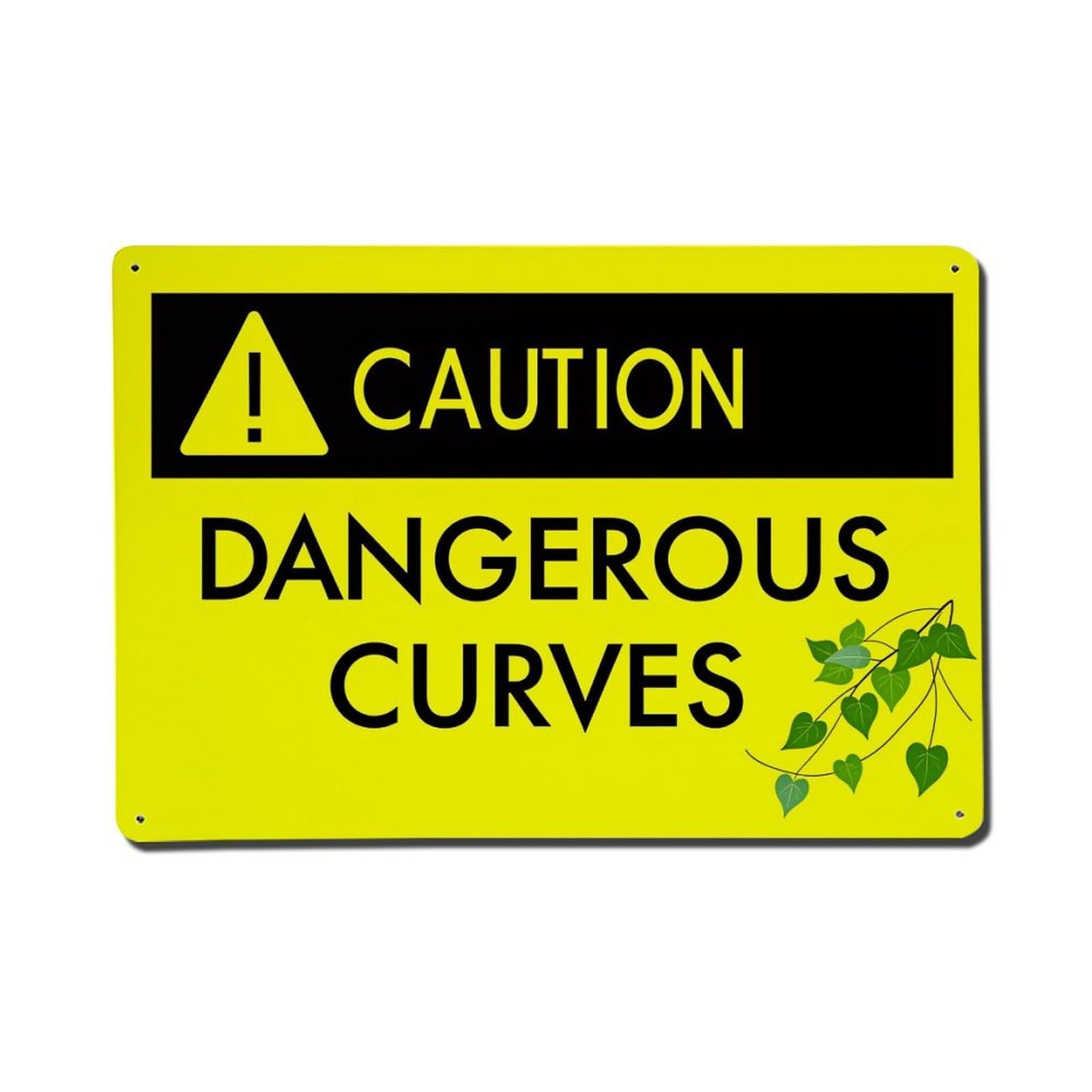 Enderetf Vintage Caution Dangerous Curves Sign With Leaves Tin Sign Metal Poster, Home Bar Garage Man Cave Cafe Indoor & Outdoor Wall Decoration 8X12inches