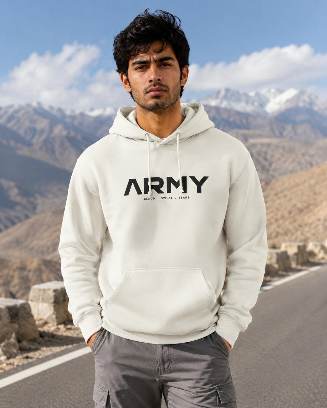 Army Print Hooded Sweatshirt - Cream-image-25