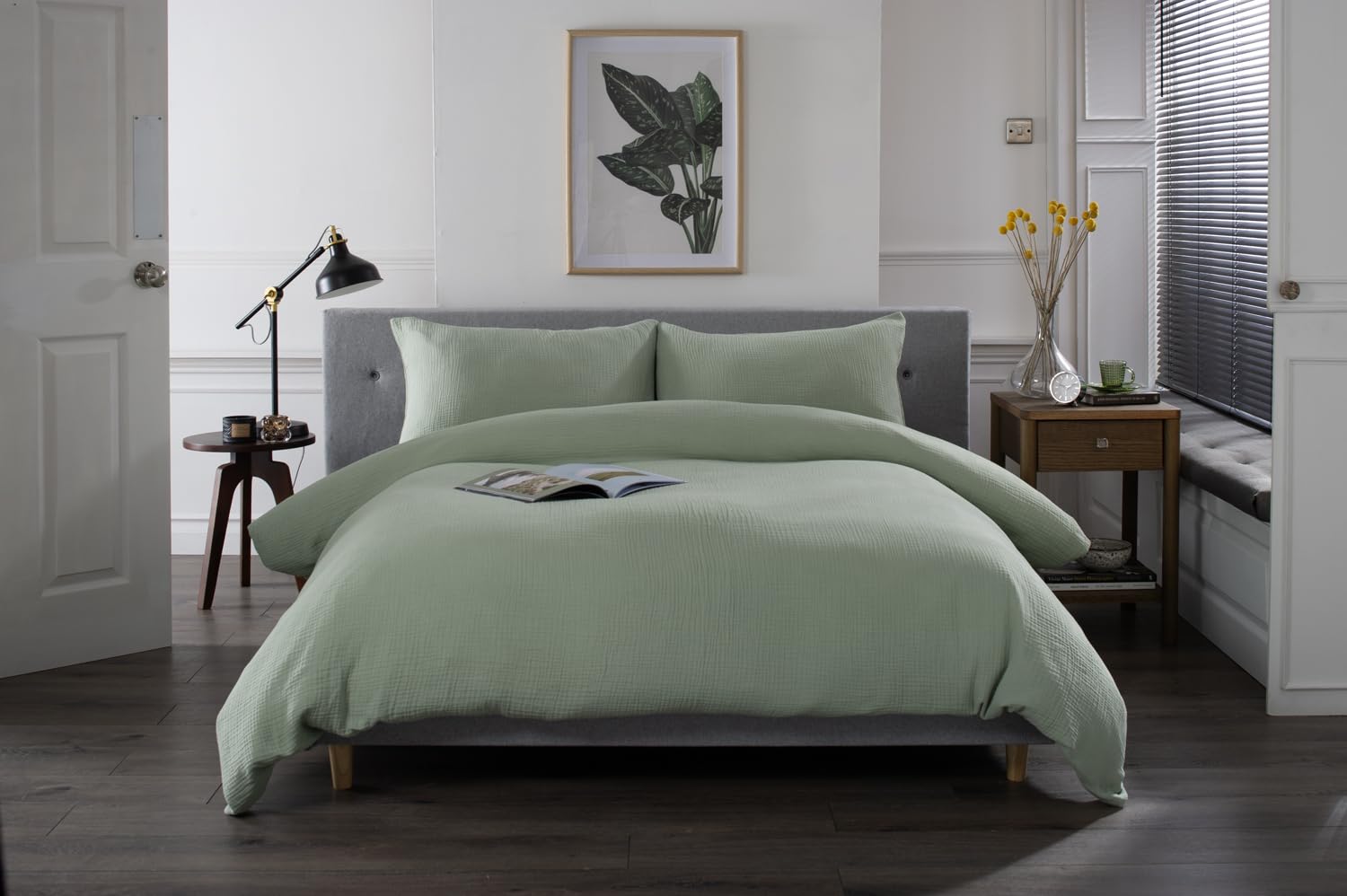 The Lyndon Company Unisex Green St Quentin 100% Cotton Reversible Duvet Bedlinen | Deyongs 1846 In | Size: Single
