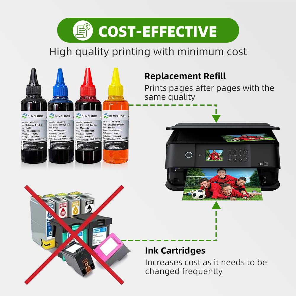 Kit di inchiostro universale Dye Refill per stampante a getto d'inchiostro EPN Canon HP Brother Lexmark Samsung Dell Kodak, cartucce ricaricabili CISS CIS System, 3 nere, 300 ml