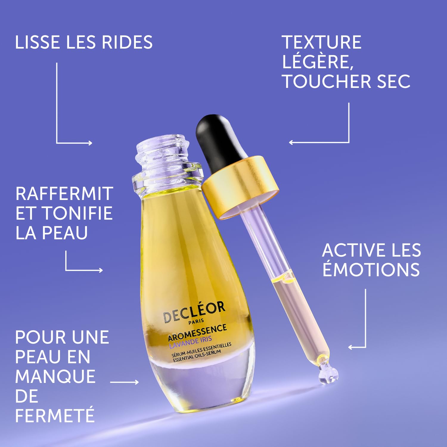 Decléor Aromessence Lavande Iris Sérum-Huiles Essentielles Visage Fermeté et Anti-Âge, Soin Intensif aux Huiles Essentielles pour Lisser les Rides, Raffermir et Revitaliser la Peau