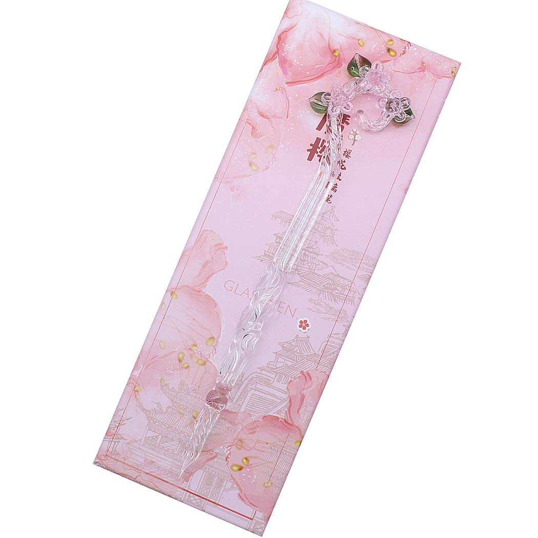 SIPLIV Handmade Glass Dip Pen Magic Sakura Glass Pen Crystal Dip Sign Pen Gift Pen Calligraphy Pen - Pink