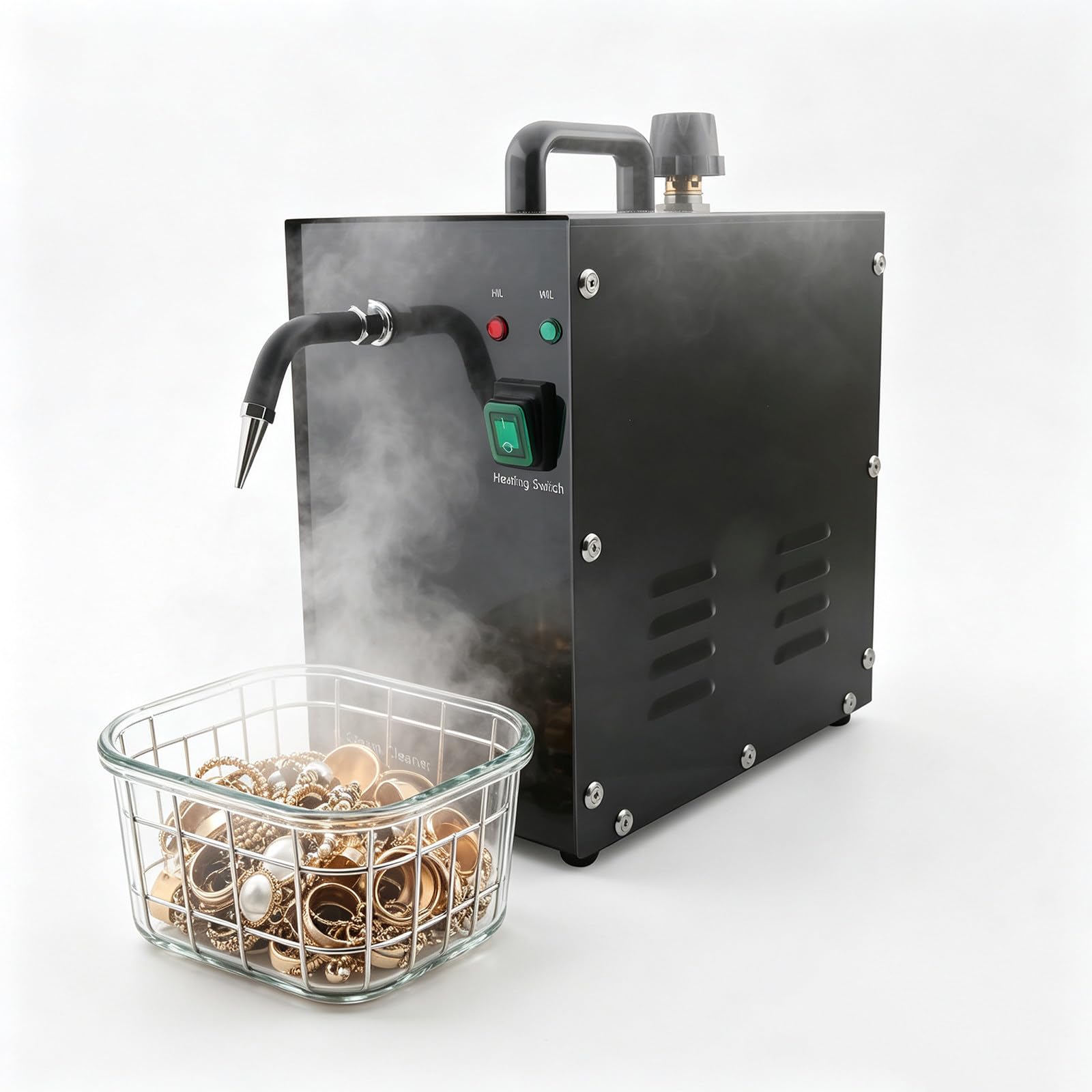 Limpiador a Vapor para Joyas de 1300W Black | Máquina limpiadora a Vapor de Alta presión para Joyas de 2L, 4kg de presión de Vapor con Pedal para Joyas de Oro y Plata