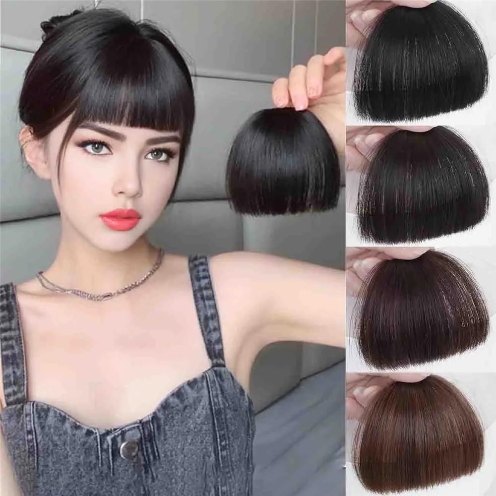grzywka Clip-In Bangs Hairpiece dla kobiet 100% ludzkie proste włosy nakładki do codziennego noszenia dopinki do włosów(Dark Brown)