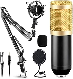 Sound Card Kit Microphone Kits With Live Sound Card(Optional),Suspension Scissor Arm,Shock Mount And Pop Filter For Studio Recording Studio Setup For Recording Music ( Color : Style A Gold , Size : 1