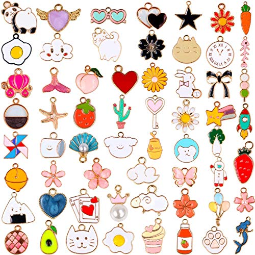 SANNIX 60pcs Assorted Gold Plated Enamel Pendants Jewelry Making Charms for Necklace Earring Bracelet DIY Jewelry Making and Crafting