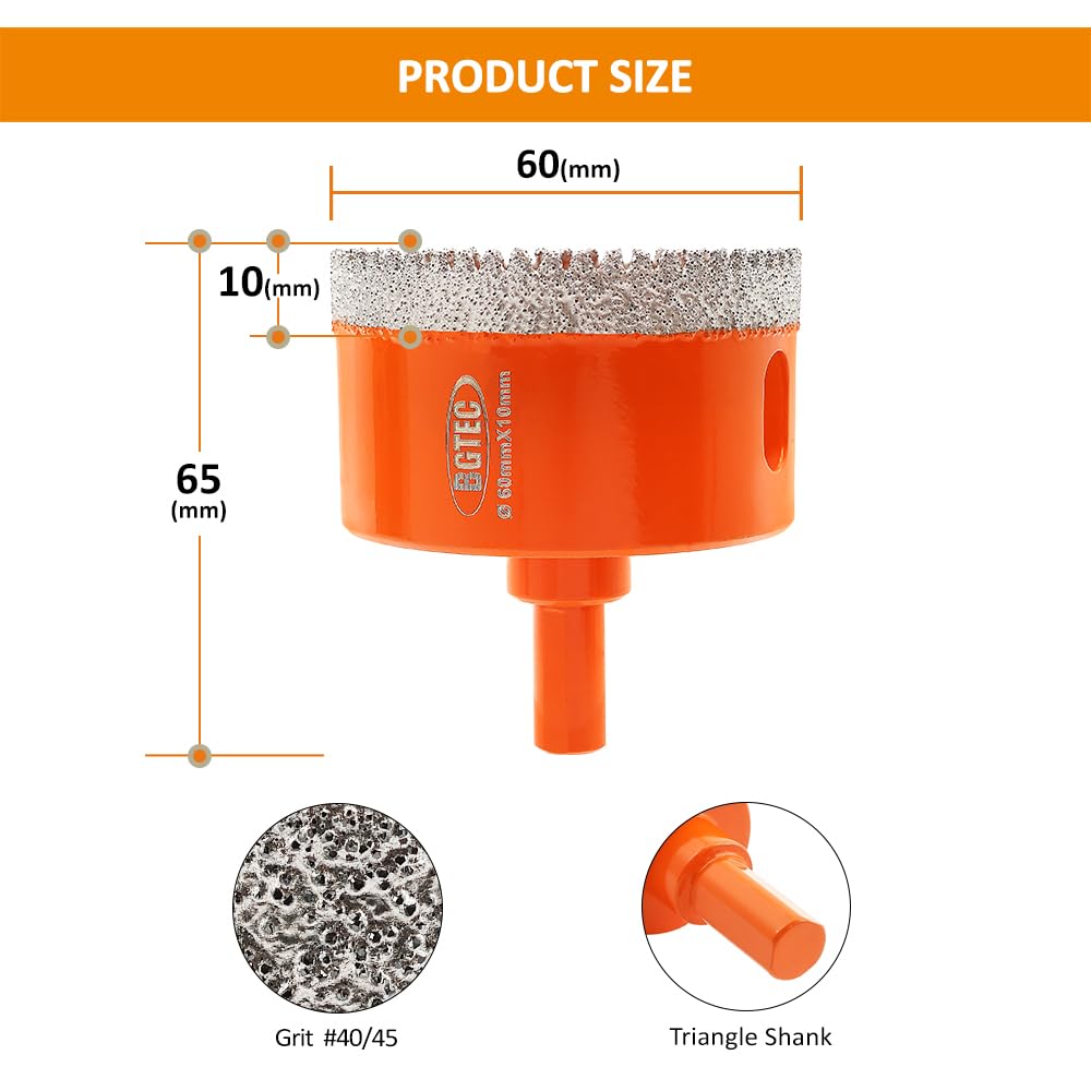 BGTEC Diamond Core Drill Bit Kit 8pcs and Dry Diamond Core Drill Bits 1pc 2-3/8"