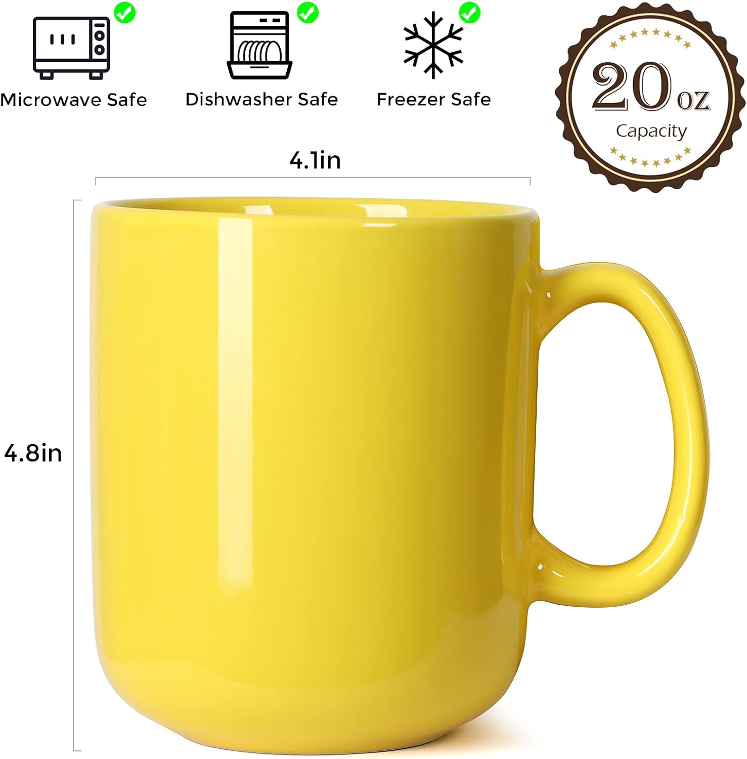 Smilatte 20 OZ Large Coffee Mug, M016 Plain Ceramic Boss Big Tea Cup with Handle for Dad Men, Yellow - Image 5