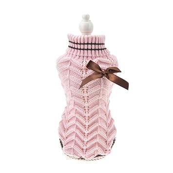MUYAOPET Pink Small Dog Sweaters Winter Warm Dog Shirt Knitted Clothes for Dachshund Bulldog Corgi (S, Pink)