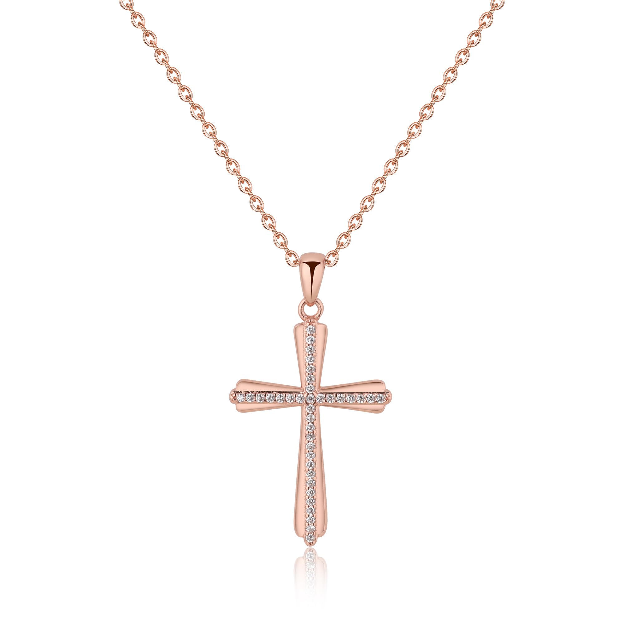 GAVU Collana in Argento con Ciondolo Croce con Piccoli Diamanti da Donna