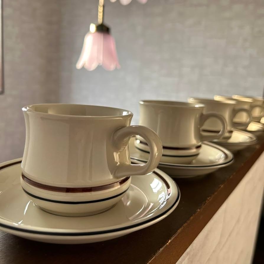 昭和レトロ 新品未使用 KARINA JAPAN STONEWARE 5枚セット 昭和レトロ カップ＆ソーサー ブラウン小花模様 STONEWARE 1707