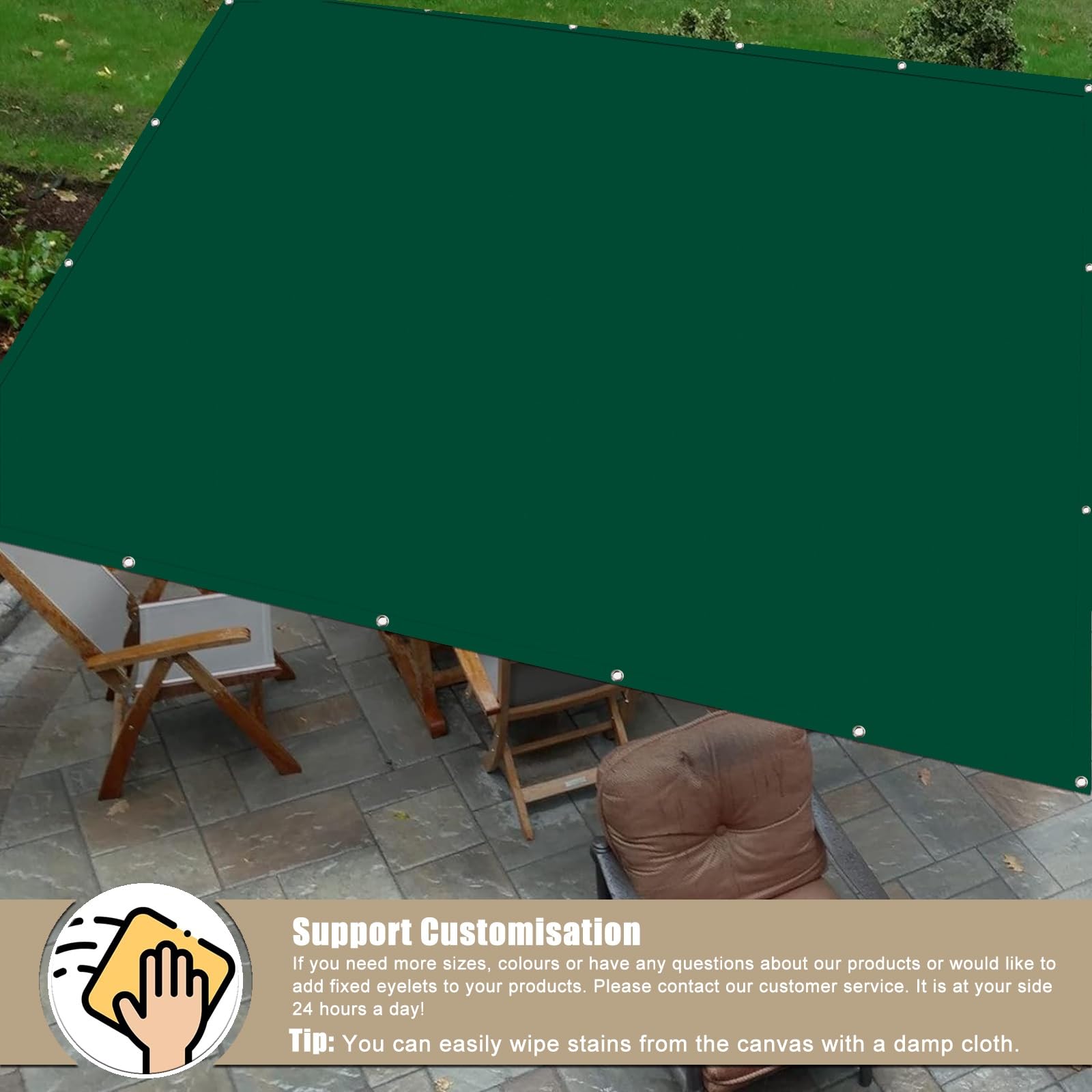 Sonnensegel Wasserdicht Rechteckig 3 x 7 m Sonnenschutz Sunsegel, Segeltuch Quadrat, Balkon Sichtblende Rechteckig 98% UV Schutz mit Seilen für Außenbereich,Garten, Dunkelgrün