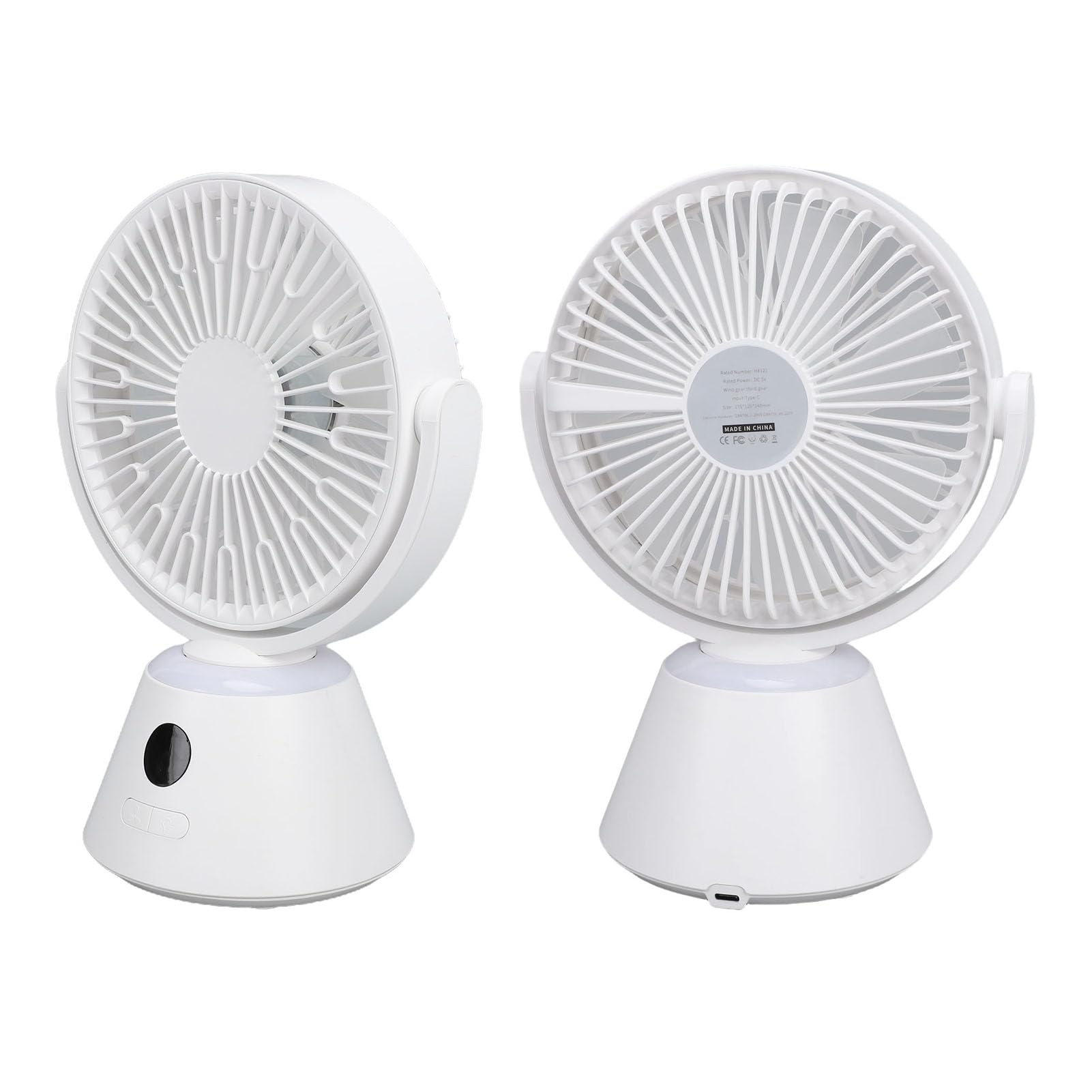 YWBL-WH Tischventilator mit Digitalanzeige, USB-Aufladbarer Ventilator, 3