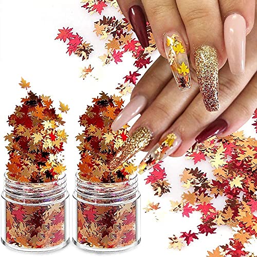 Nail Art Maple Leaf Flake 20Gram Glitter Fall Leaves Metallic 3D Maple Leaf Shaped Red Yellow Orange Mixed Design Confetti -Maple Spangles For Women Girls Manicure Kit Decorations (2 Pot)… #TOP5