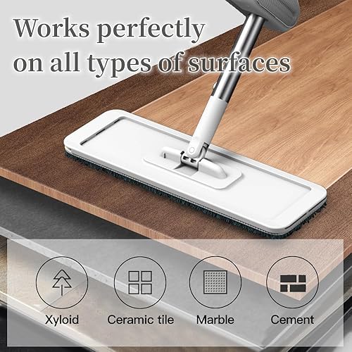 Miniatura 4 de Trapeador de microfibra de 15 pulgadas, con 4 almohadillas lavables, trapeador plano con mango ajustable para pisos de baldosas laminadas, uso