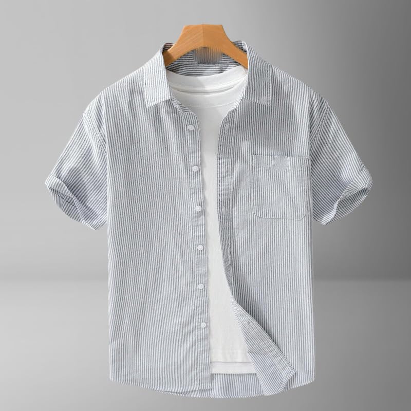 Chemise d'été Oxford rayée coupe ample manches courtes style décontracté