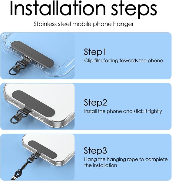 4 PCS Patch pour Cordon de Téléphone Portable, Métal Patch, Universel Métal Languette d'attache de Smartphones Attache Télé-Phone Rotative 360° en Acier Inoxydable (Ellipse) - 3