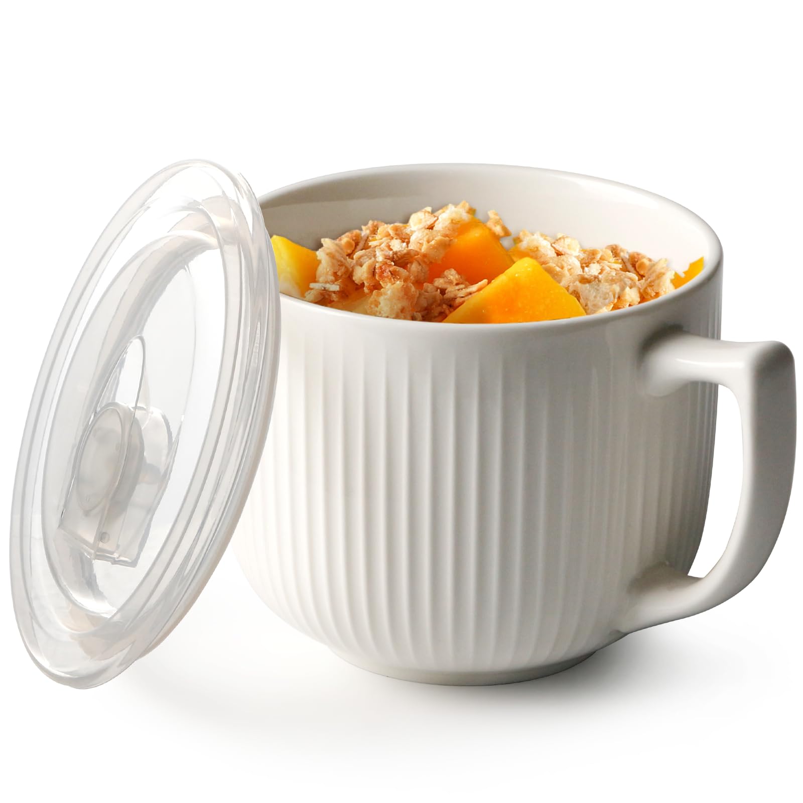 NUTRIUPS 900ml tazza per microonde con coperchio, ciotola per noodles istantanei,ciotole per brodo zuppe con manico, tazza per cereali colazione, ciotola ceramica con coperchio