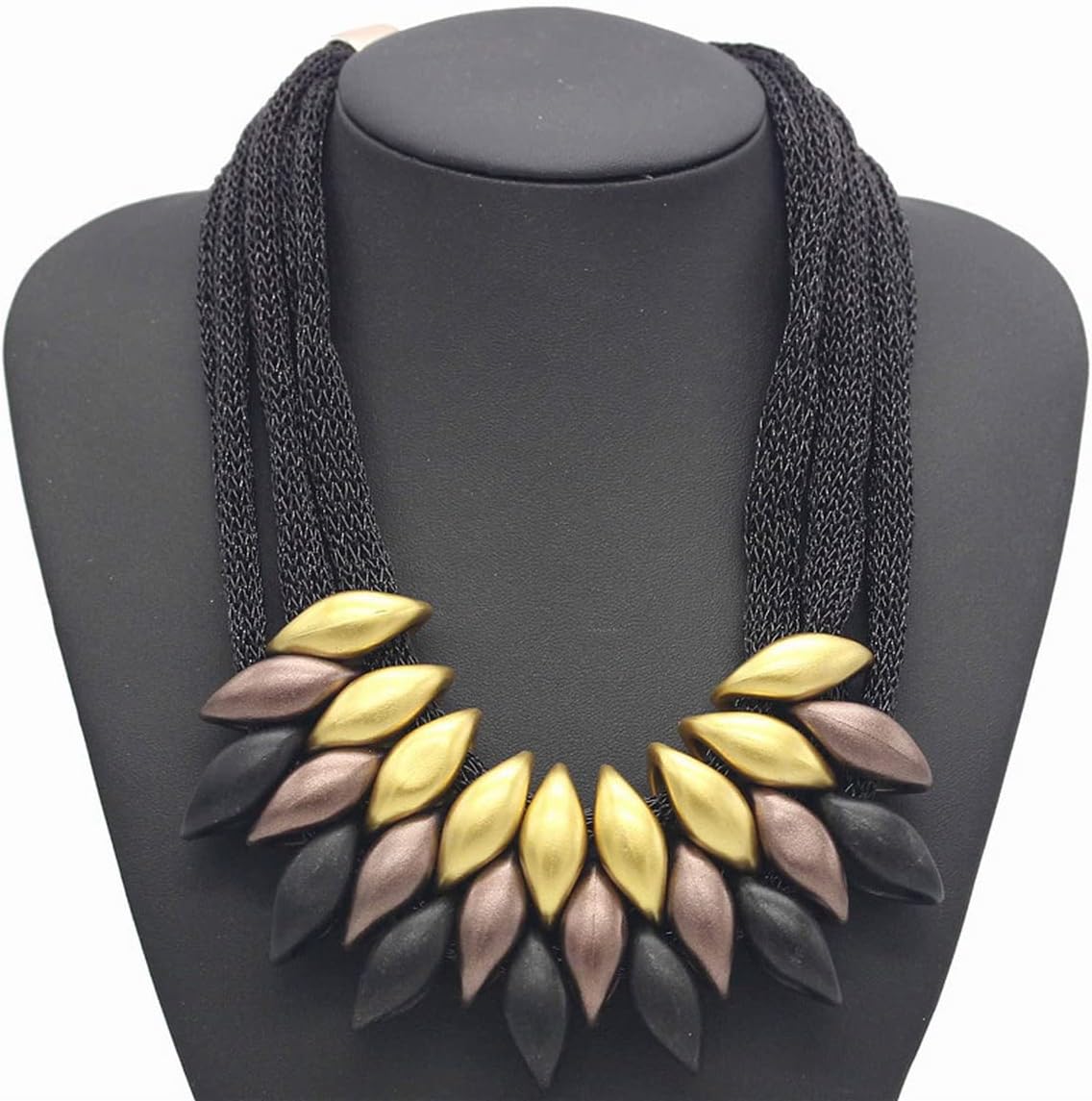 Bib Necklace for Women,Gold and Black Chunky Layered Choker Necklace,African Statement Fashion Collar Necklace Jewelry Gifts