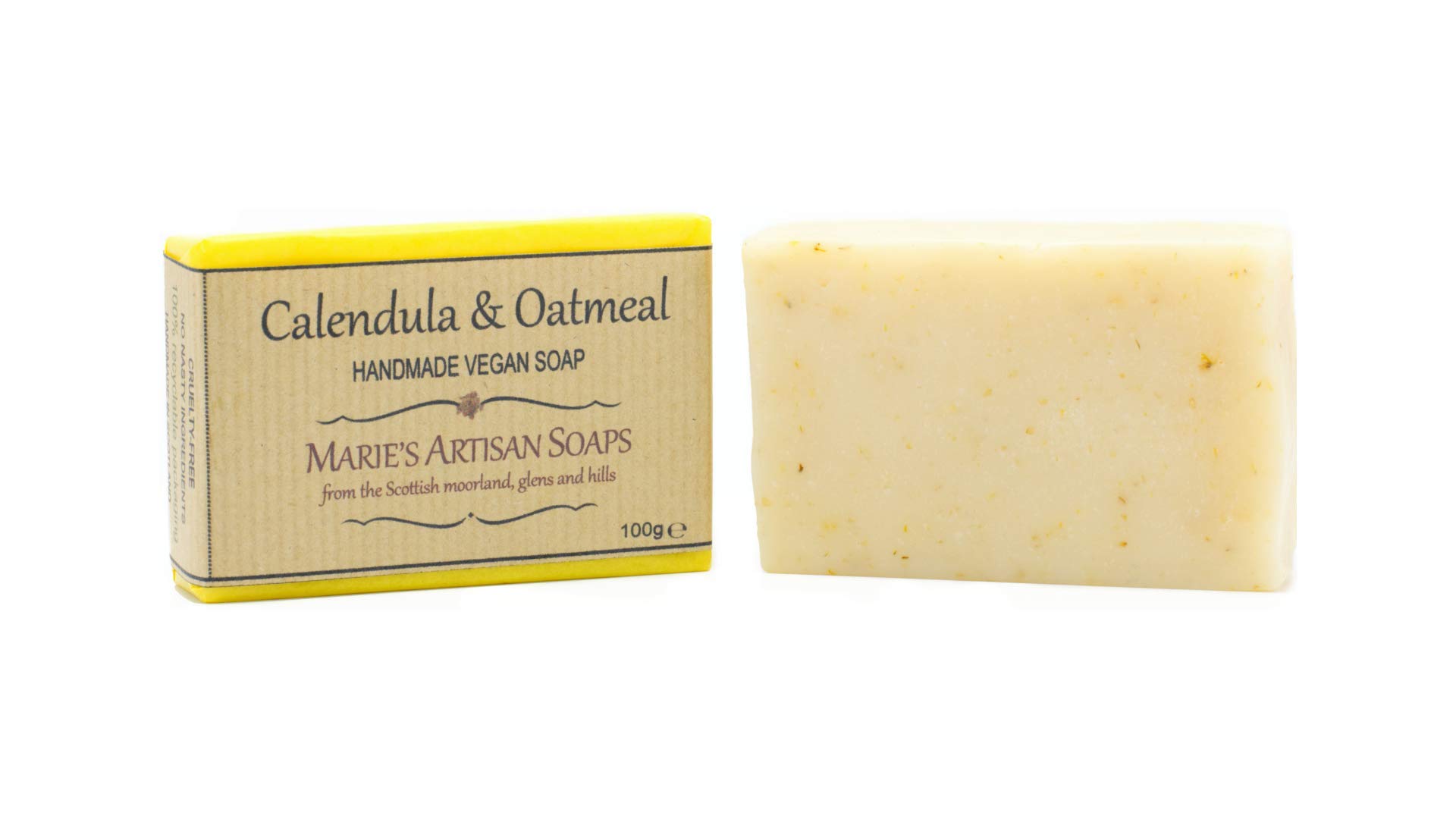 Calendula & Oatmeal Soap Bar - Artisan Soap, Vegan & Cruelty Free, Parabens and SLS Free, 100g Handmade in Scotland