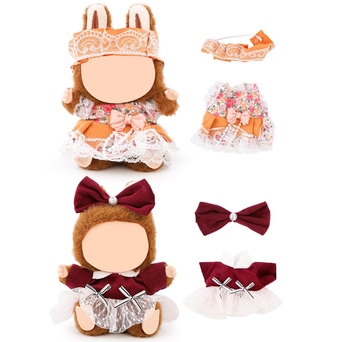 (2 Pack) XMBYGY Clothes for Labubu (for 17/15cm Standing/Sitting Doll) (NO Doll) - Clothes Accessories Dress up for Dolls Included Figures Clothes Skirt and Hat for Girls and Woman (LB30+LB31)