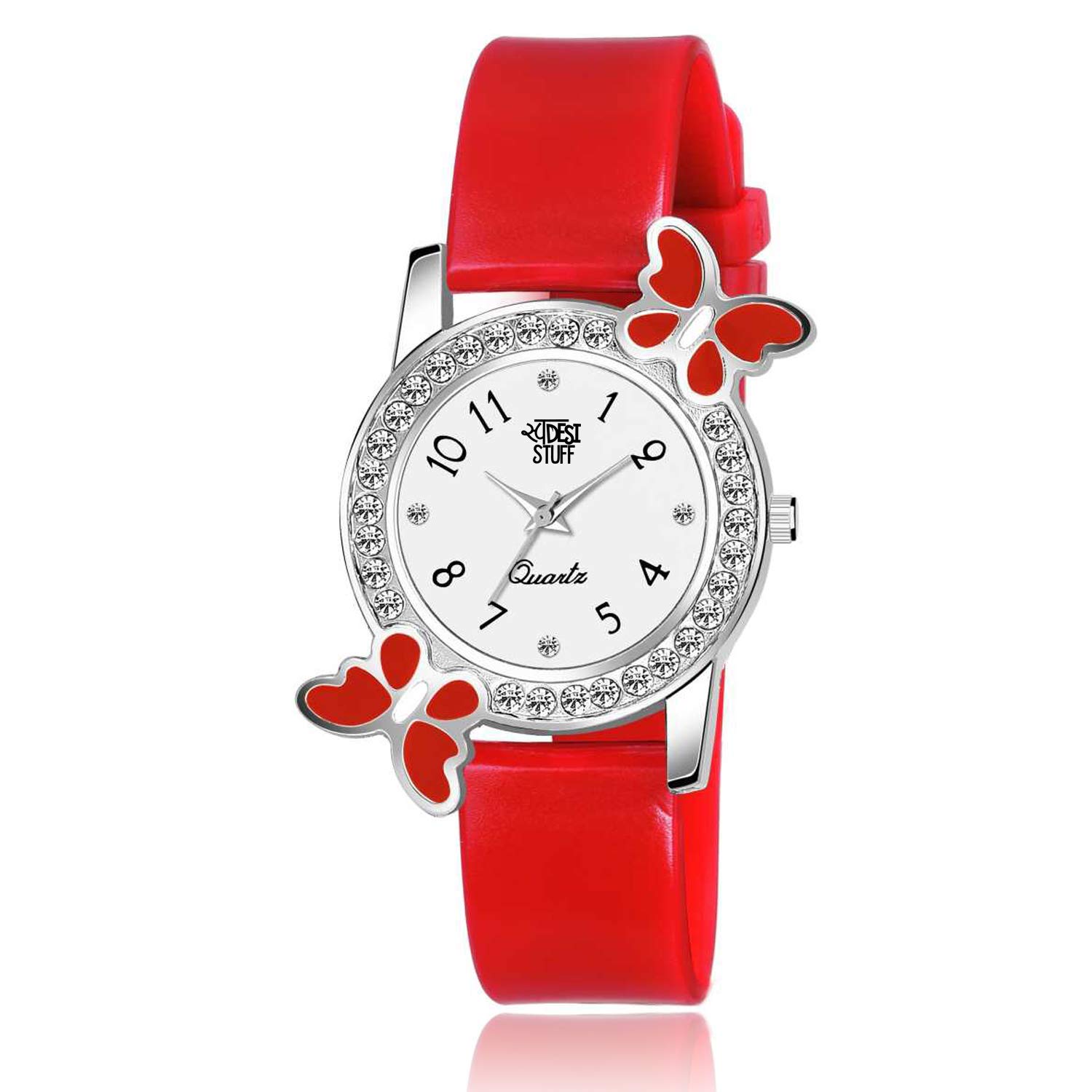 SWADESI STUFF Plastic Analog White Dial Diamond Studded Red Butterfly Watch For Girls & Women, Red Band (B079H3JSCJ) Amazon Price History, Amazon Price Tracker