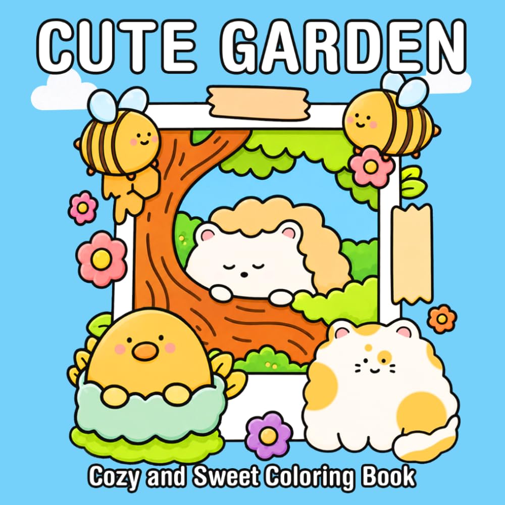 Cute Garden Coloring Book: Cozy World of Blooming Flowers, Adorable Animal Friendships and Gentle Nature Moments Coloring Pages for Adults and Teens to Relax & Unwind